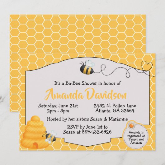 Invitation de baby shower d'abeille (Devant / Derrière)