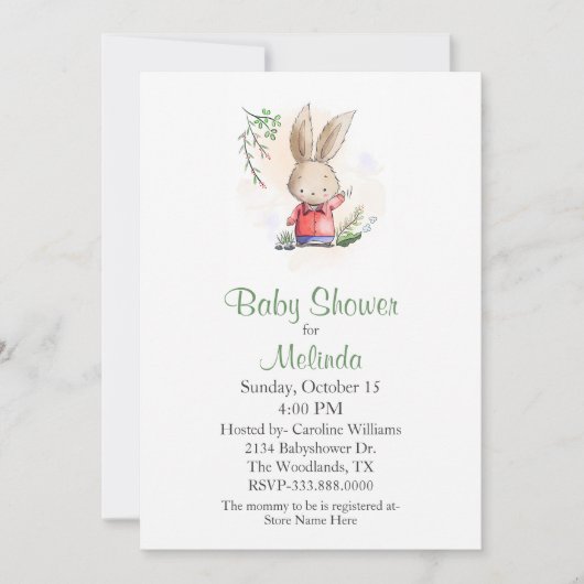 Invitation de Baby shower d'agitation de lapin mig (Devant)