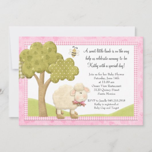 Invitation de baby shower d'agneau (Devant)