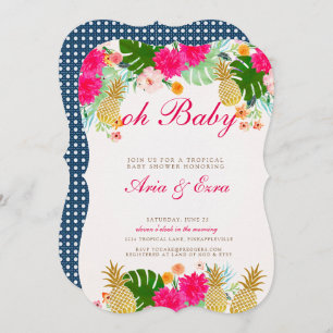 Invitation de Baby shower d'ananas rose vif