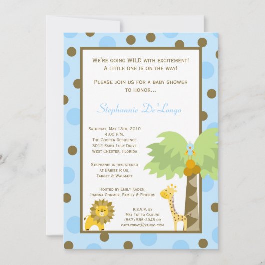 invitation de baby shower d'Anima de zoo de safari (Devant)