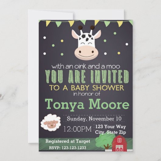 Invitation de baby shower d'animal de ferme (Devant)