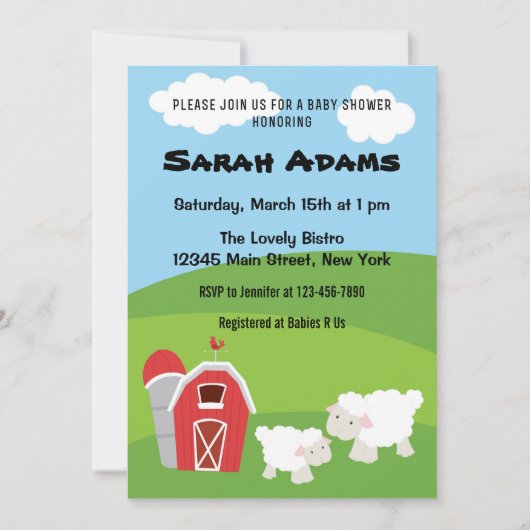 Invitation de baby shower d'animal de ferme (Devant)