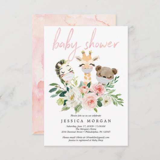 Invitation de Baby shower d'animaux bleus (Devant / Derrière)