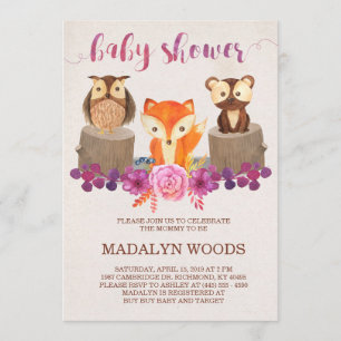 Invitation de baby shower d'animaux de forêt de