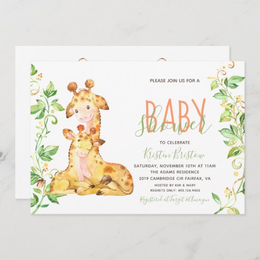 Invitation de baby shower d'animaux de girafe (Devant / Derrière)