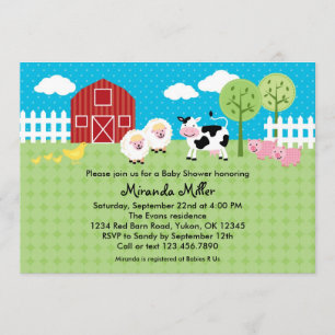 Invitation de baby shower d'animaux de grange