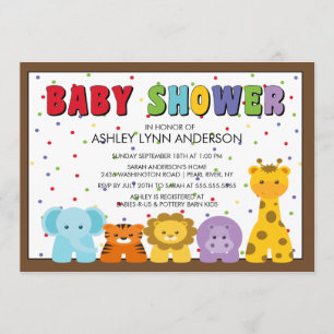 Invitation de baby shower d'animaux de jungle de