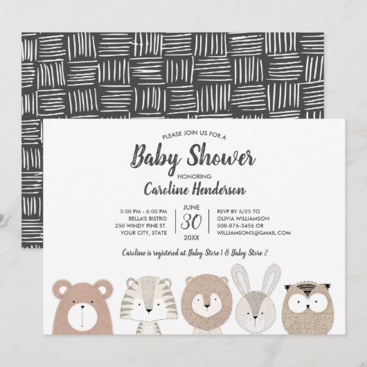 Invitation de baby shower d'animaux de région (Devant / Derrière)