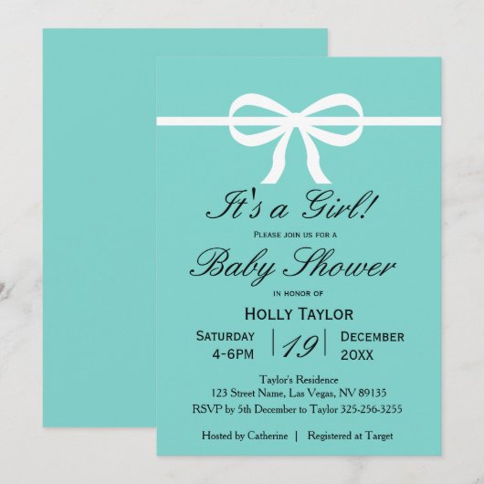 Invitation de baby shower d'Aqua (Devant / Derrière)