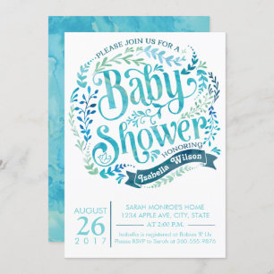 Invitation de baby shower d'aquarelle d'Aqua