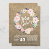 Invitation de Baby shower d'aquarelle de Burlap ru (Devant / Derrière)