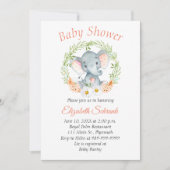 Invitation de baby shower d'aquarelle d'éléphant (Devant)