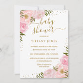 Invitation de Baby shower d'aquarelle Floral Gold  (Devant)
