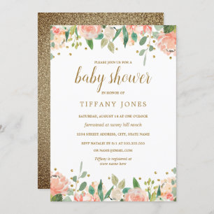 Invitation de Baby shower d'aquarelle Floral Peach