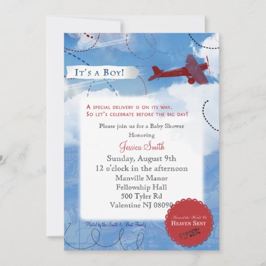 Invitation de baby shower d'avion (Devant)