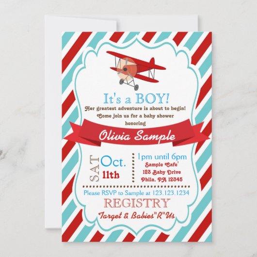 Invitation de baby shower d'avion (Devant)