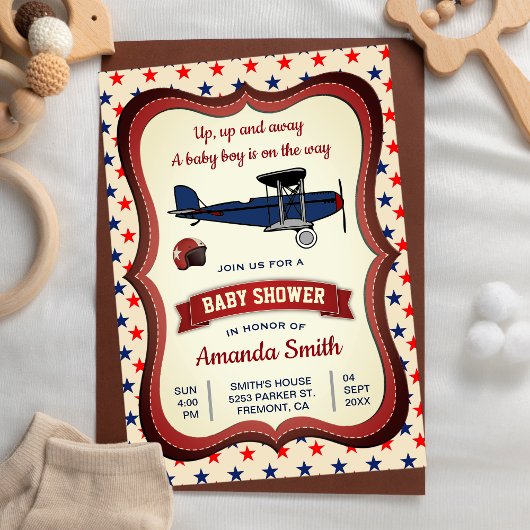 Invitation de Baby shower d'avion Retro vintage