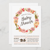 Invitation de Baby shower de  à couronne florale R (Devant / Derrière)