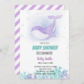 Invitation de baby shower de baleine (Devant / Derrière)