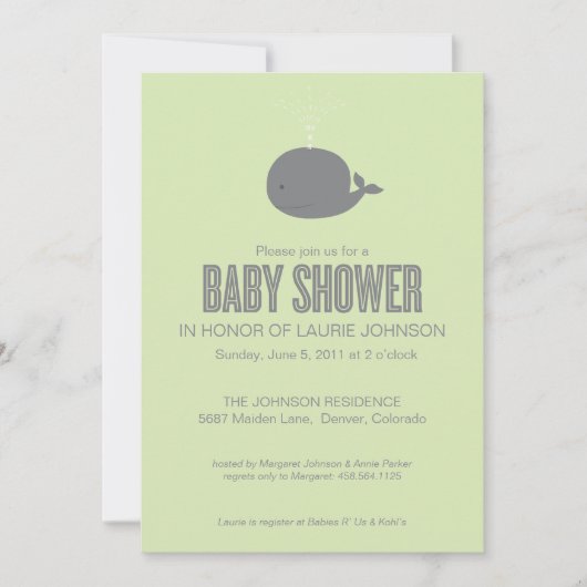 Invitation de baby shower de baleine (Devant)