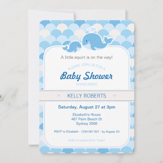 Invitation de Baby shower de baleine - Bleu (Devant)