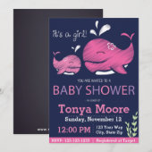 Invitation de Baby shower de baleine (fille) (Devant / Derrière)