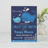 Invitation de baby shower de baleine (garçon) (Debout devant)