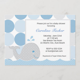 Invitation de Baby shower de baleine humide - Bleu