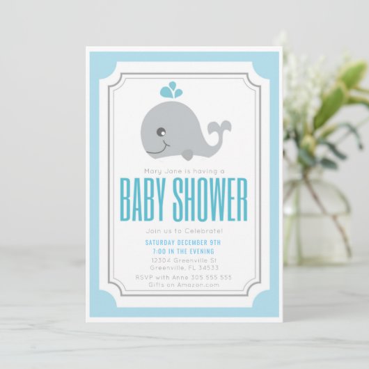 Invitation de Baby shower de baleines bébés (Debout devant)