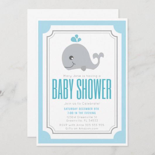 Invitation de Baby shower de baleines bébés (Devant / Derrière)