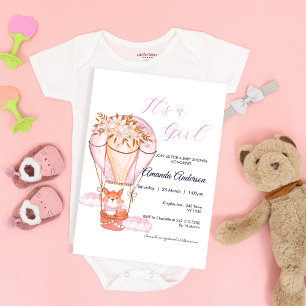 Invitation de Baby shower de ballon Renard Rose Gi