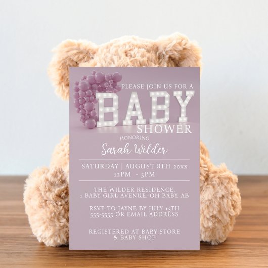 Invitation de Baby shower de ballon rose sombre