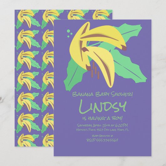 Invitation de Baby shower de banane violet rétro (Devant / Derrière)