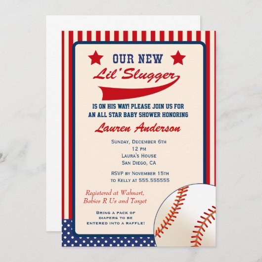Invitation de baby shower de base-ball (Devant / Derrière)