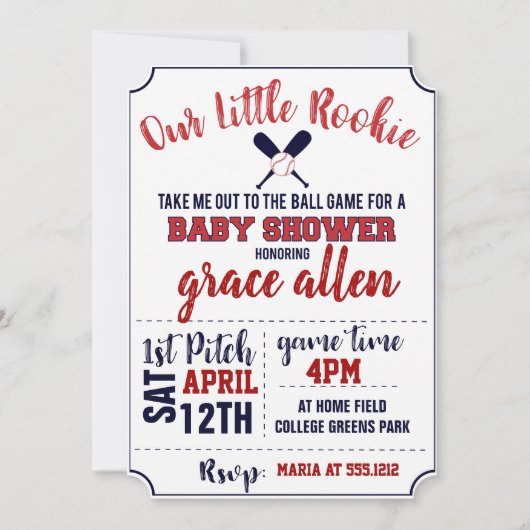 INVITATION DE BABY SHOWER DE BASE-BALL (Devant)