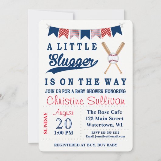 Invitation de Baby shower de baseball personnalisa (Devant)