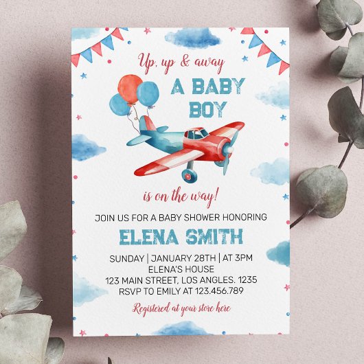Invitation de Baby shower de bébé garçon d'avion v
