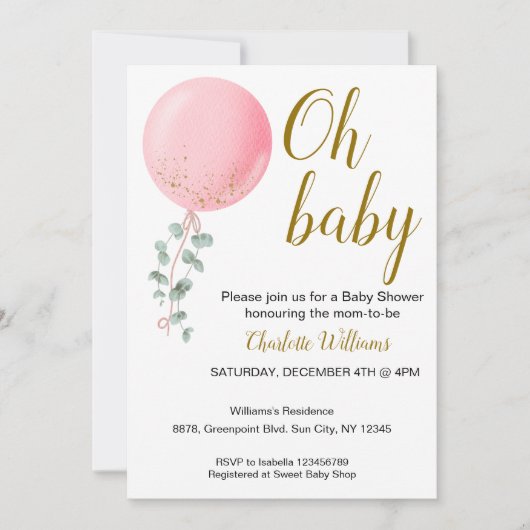 Invitation de Baby shower de bébé Oh modifiable (Devant)