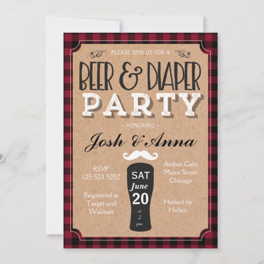 Invitation de baby shower de bière et de (Devant)