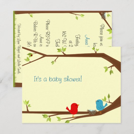 Invitation de baby shower de birdie (Devant / Derrière)