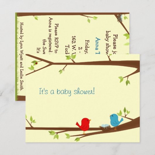 Invitation de baby shower de birdie (Devant / Derrière)