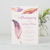 Invitation de baby shower de Blessingway de plume (Debout devant)