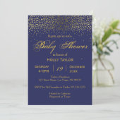 Invitation de baby shower de bleu royal et d'or (Debout devant)