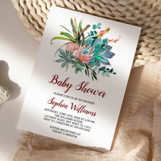 Invitation de Baby shower de Boho Cactus Succulent