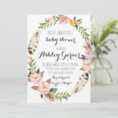 Invitation de baby shower de Boho, plume, fleur (Debout devant)