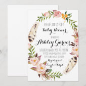 Invitation de baby shower de Boho, plume, fleur (Devant / Derrière)