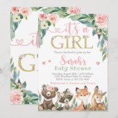 Invitation de Baby shower de bois, C'est une fille (Devant / Derrière)