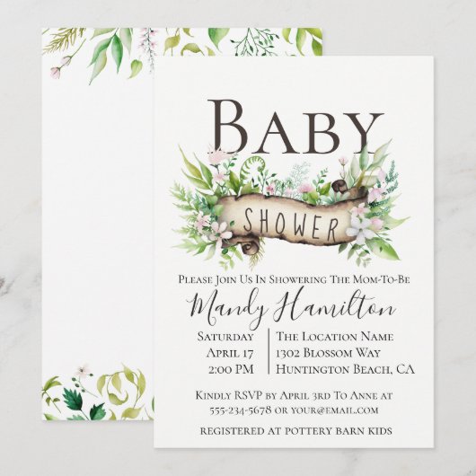 Invitation de Baby shower de bois enchantée (Devant / Derrière)