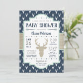 Invitation de Baby shower de bois, Marine, Burlap (Debout devant)